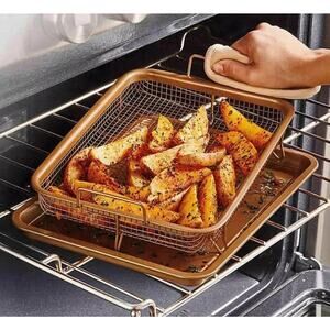 As Seen On TV Copper Crisper/Chef Oven Fryer Basket/Tray Set Non-Stick Cookware